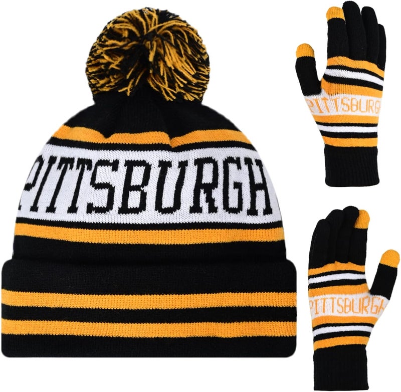 mtstaowe Vintage Classic Skull Cap Beanie Hat Cuffed Winter Hat Knit Comes with Warm Gloves Gifts for Men Women Fans - Image 1